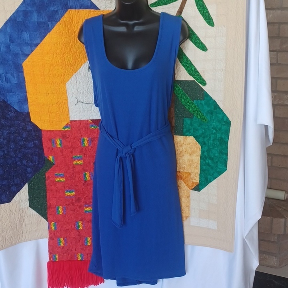 Discreet tank Dress, Blue, ribbed, belted, 3X NWT
